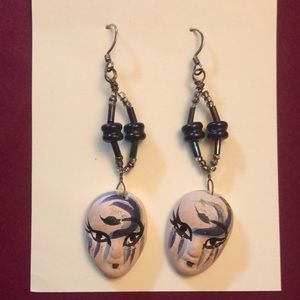 Mardi Gras Artisan Painted Clay Mask Earrings